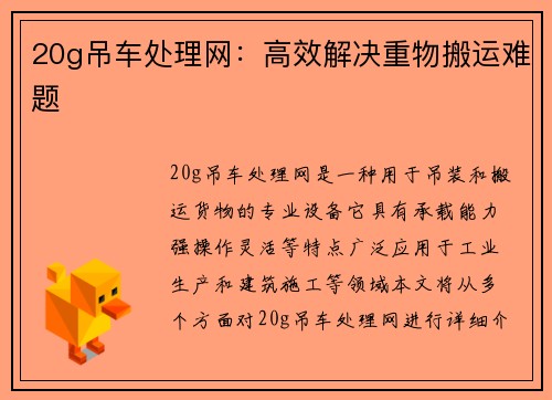 20g吊车处理网：高效解决重物搬运难题